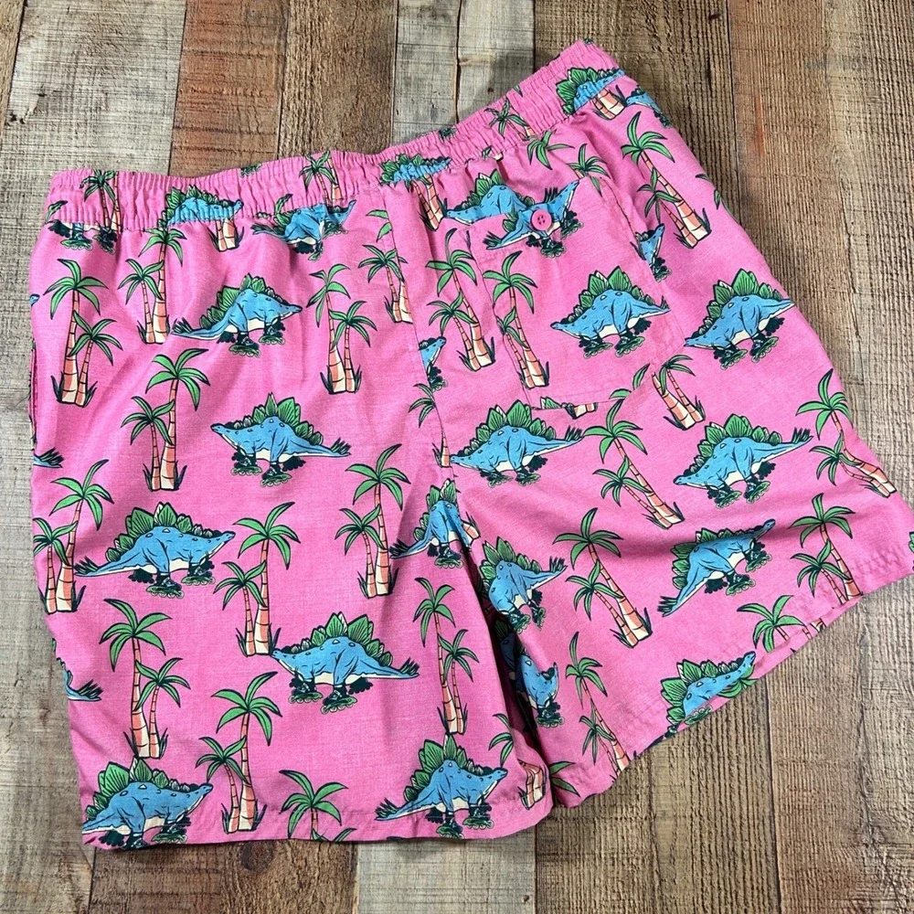 No Boundaries Pink Dinosaur Roller Skate Swim Trunks Quirky Large Shorts Funny